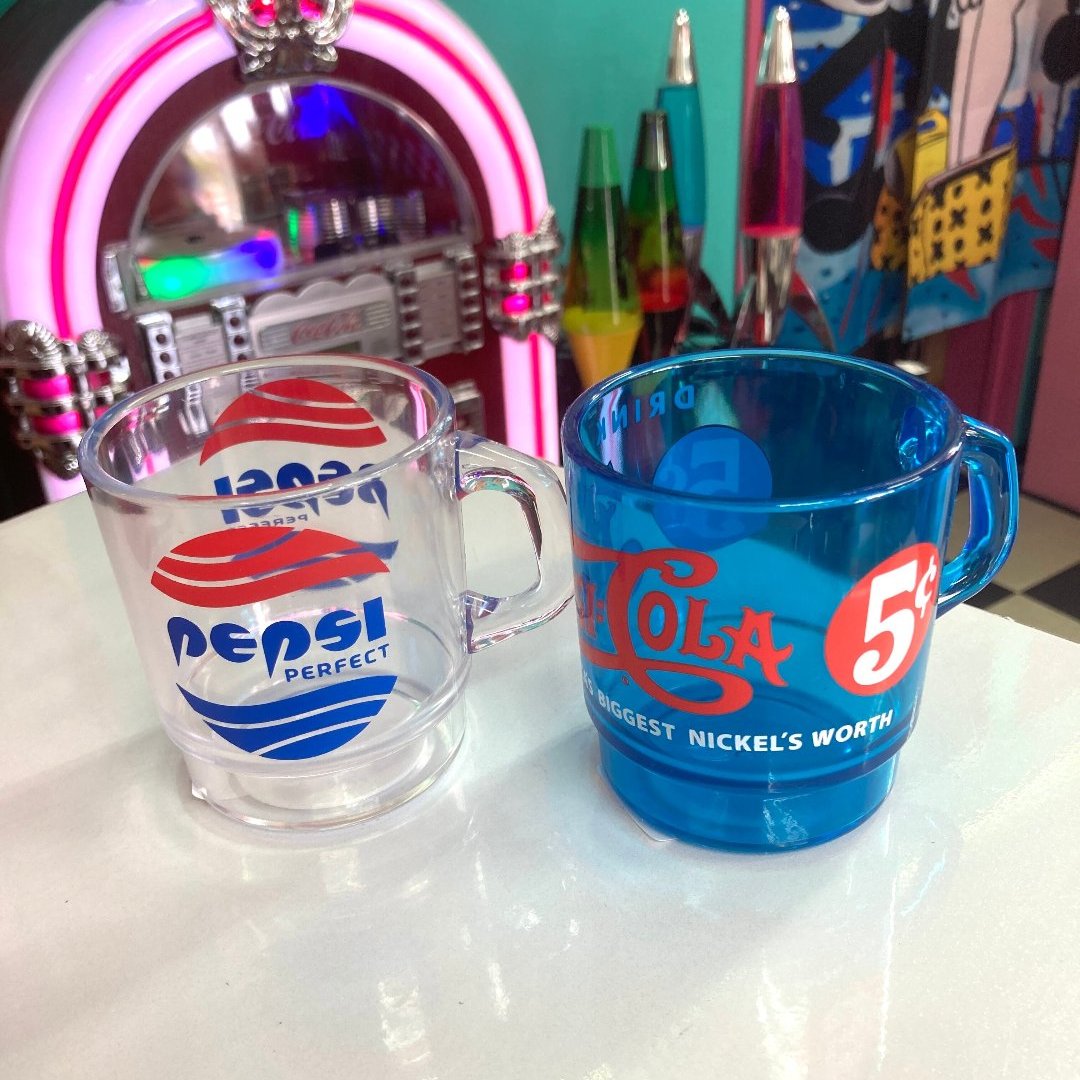 平替 Fire king|復古廣告 Pepis Drink 透明廣告牛奶杯 Stacking Mug