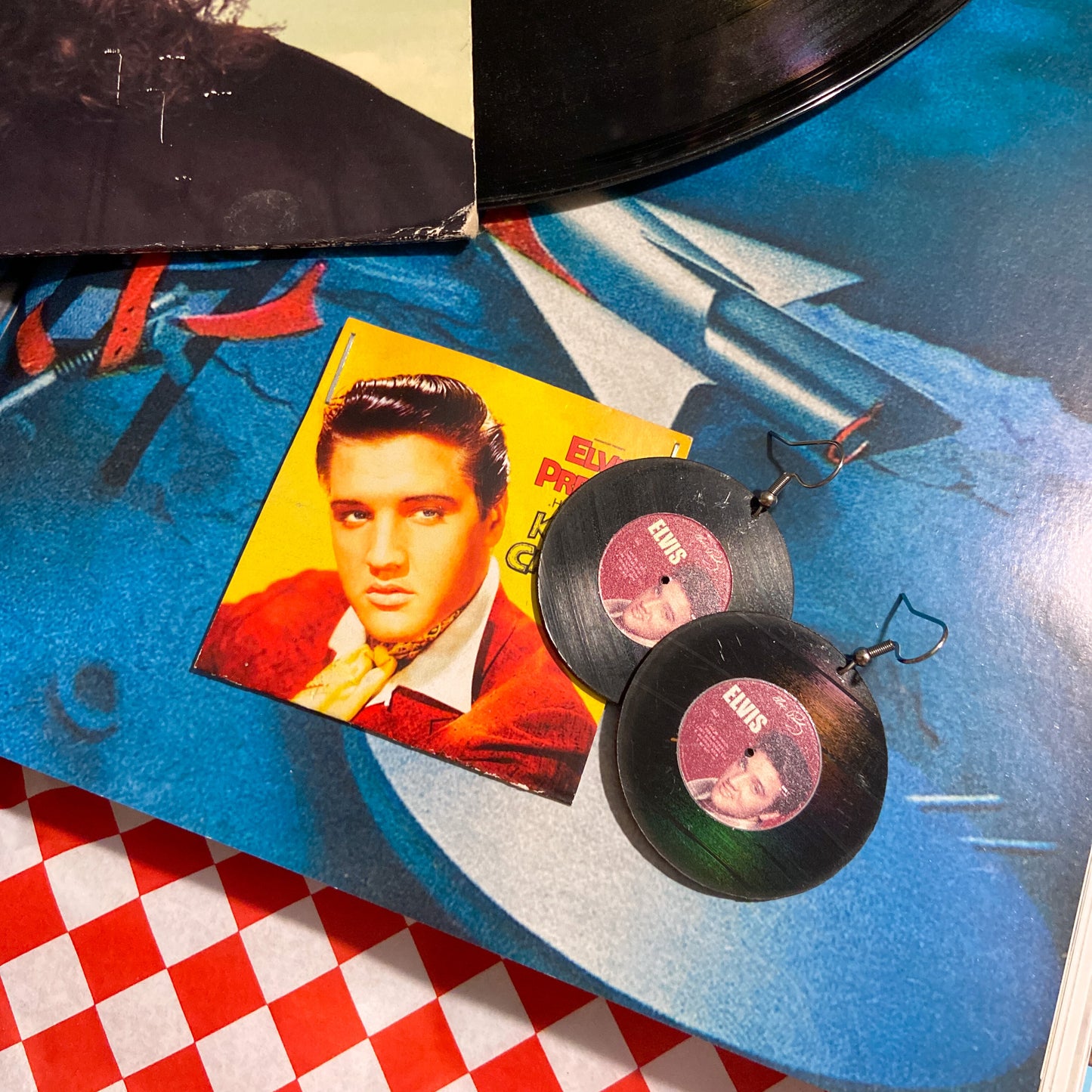 Elvis Presley 重製黑膠耳環鎖匙扣