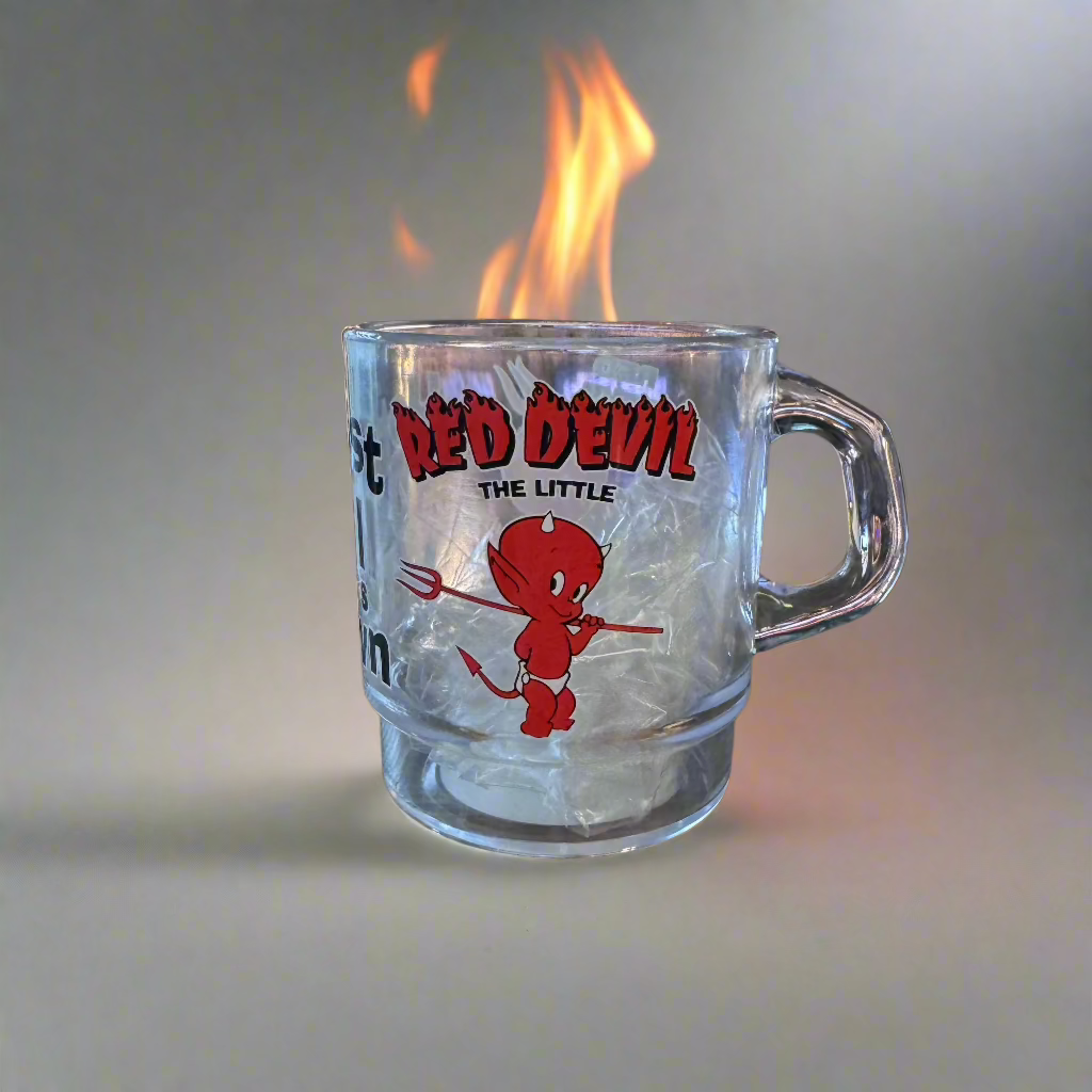 平替 Fire king 復古廣告 Red devil 廣告牛奶杯 Stacking Mug