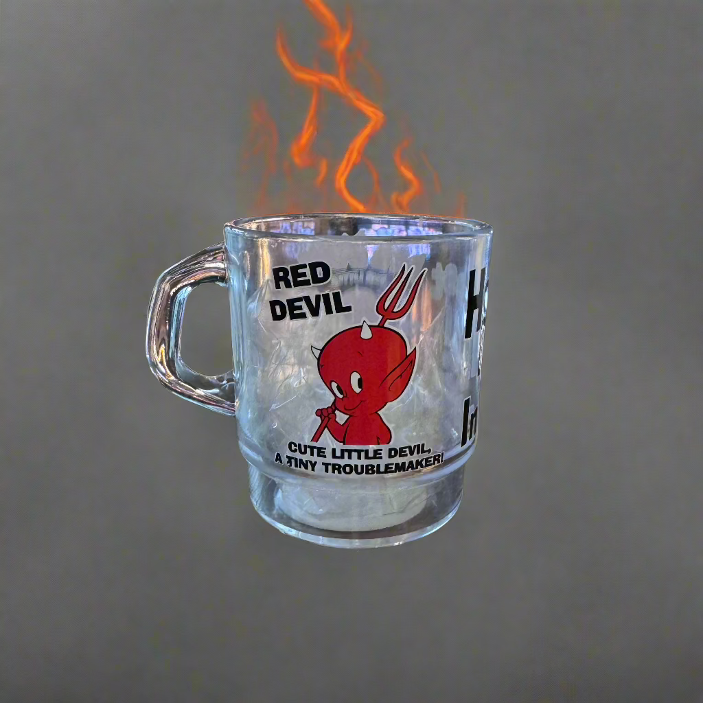 平替 Fire king 復古廣告 Red devil 廣告牛奶杯 Stacking Mug