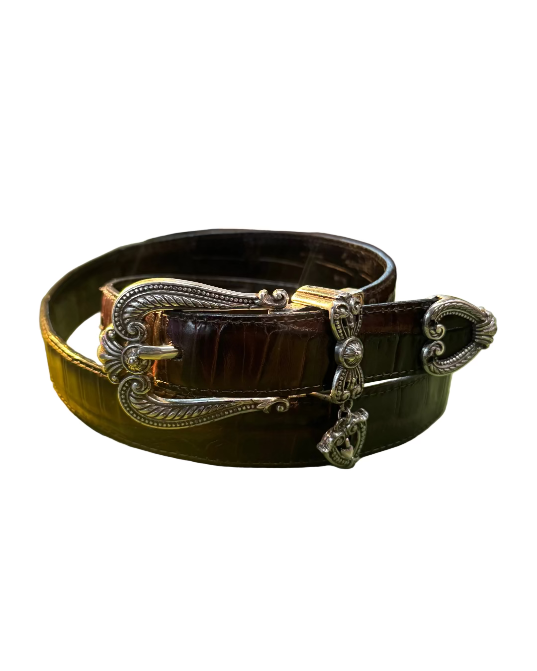 Brighton black leather belt with dangle heart