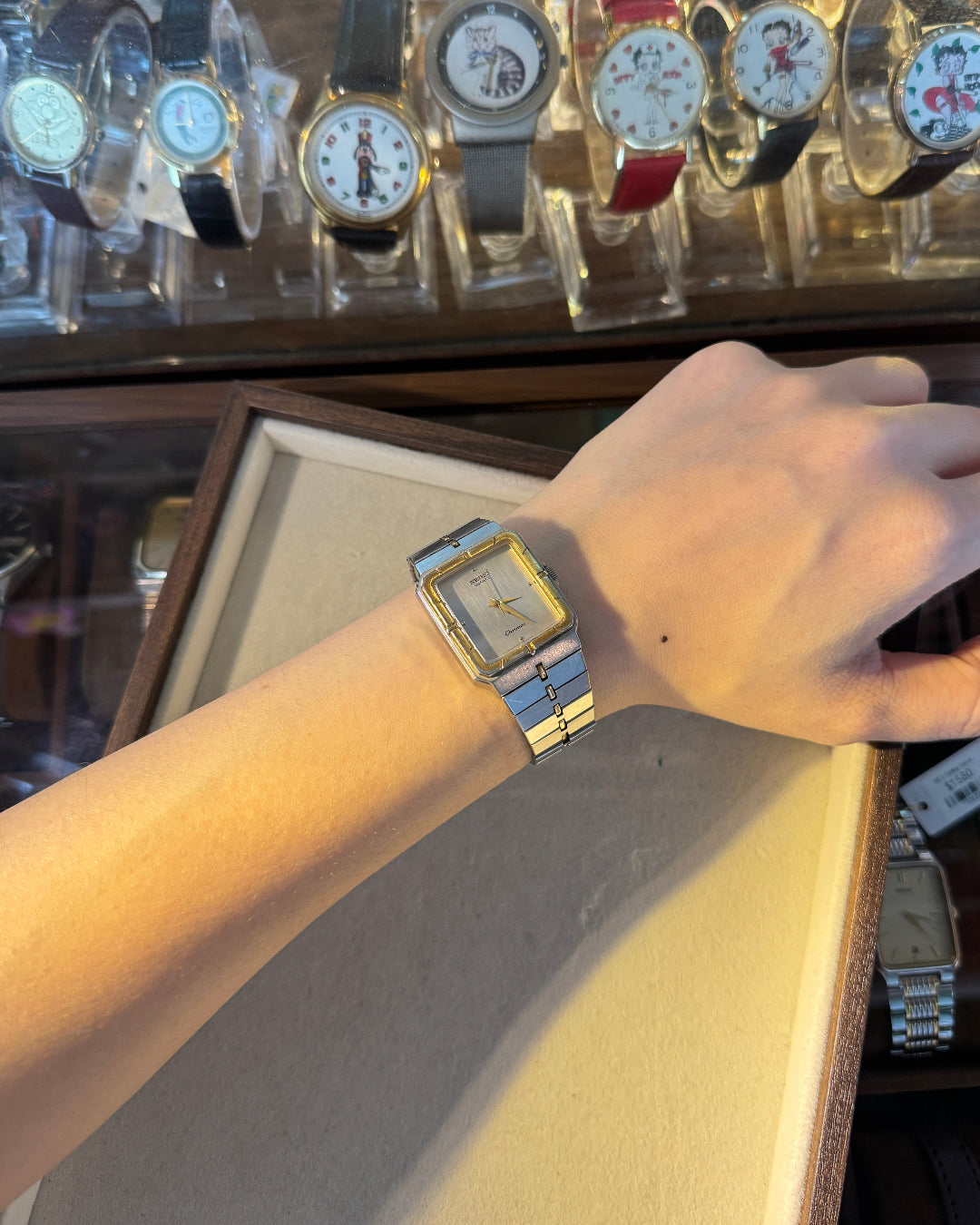 1985 Seiko chronos two tone cartier santo like square quartz watch