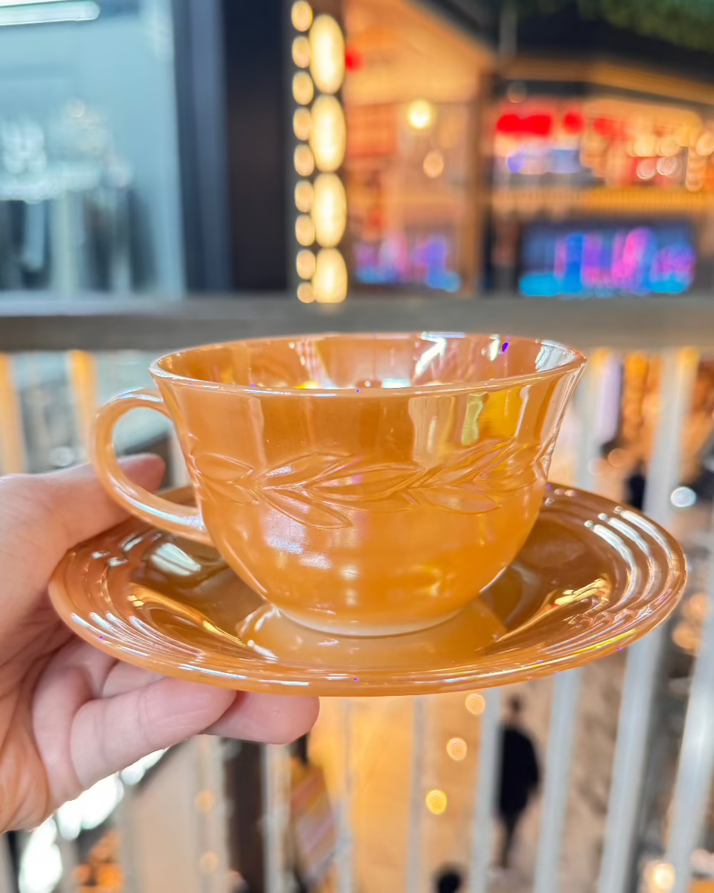 1940 FIRE KING Peach Luster Teacup and Saucer set