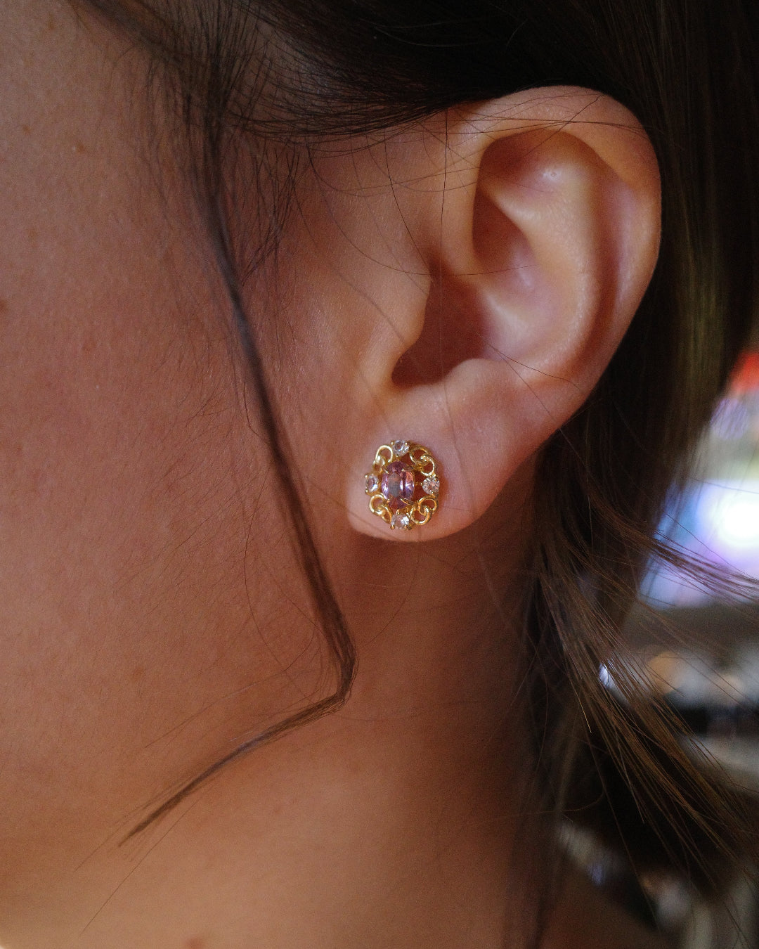 AVON Lavender Rhinestone Earring