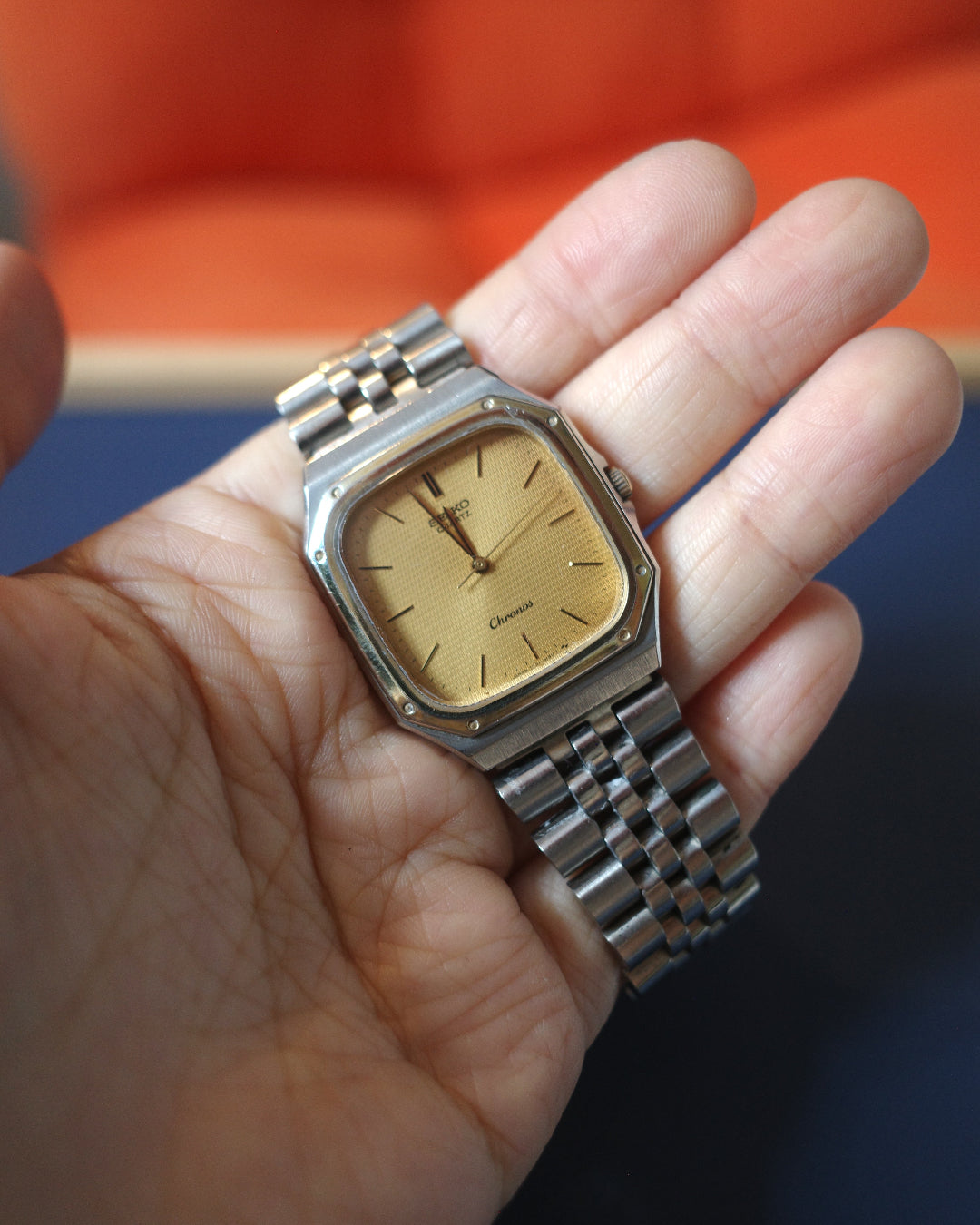 1986 Vintage Seiko Chronos square two tone Watch 7731-5130