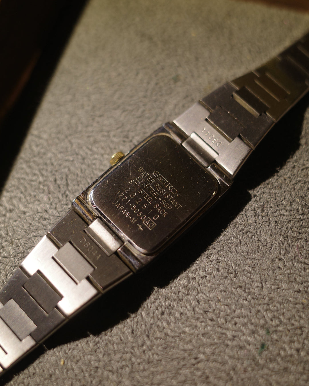 1982 Seiko square silver tank yellow face quartz watch
