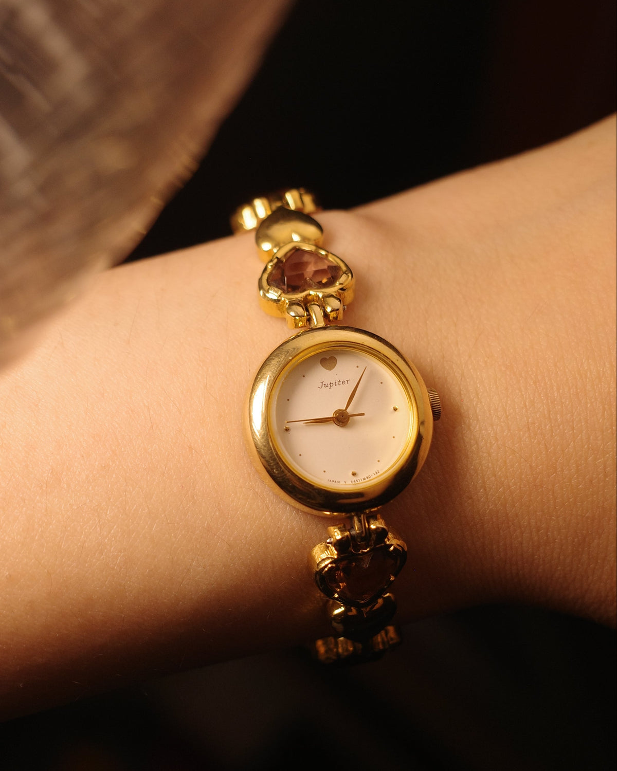 1990 orient jupiter heart shape pink rhinestone quartz watch