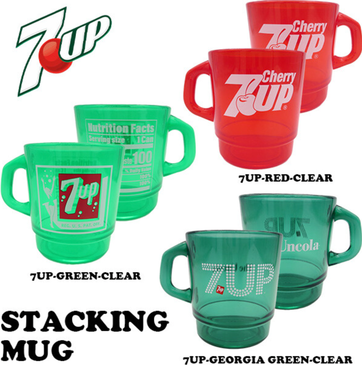 平替 Fire king|復古廣告 7 up 透明廣告牛奶杯 Stacking Mug