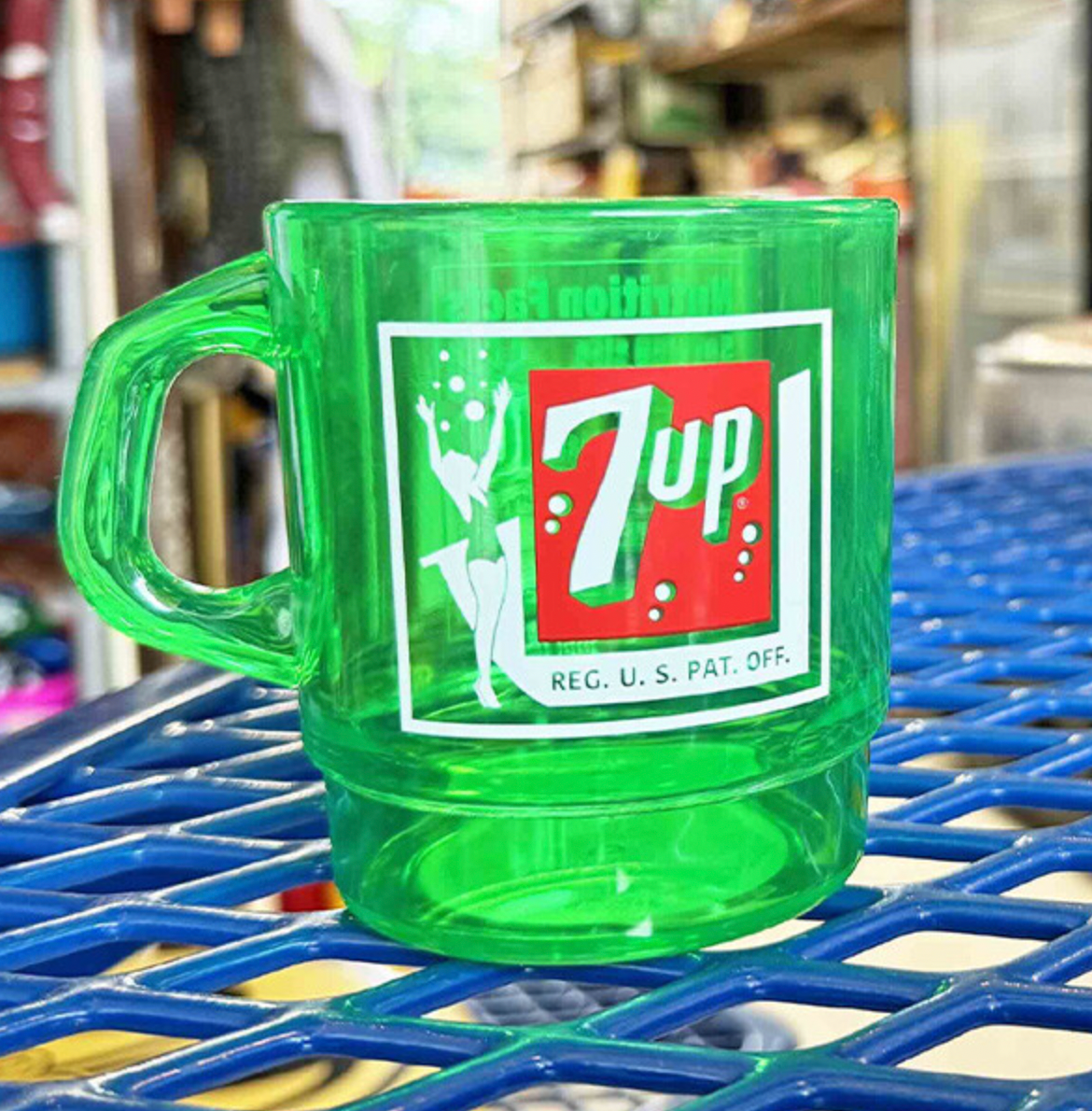 平替 Fire king|復古廣告 7 up 透明廣告牛奶杯 Stacking Mug