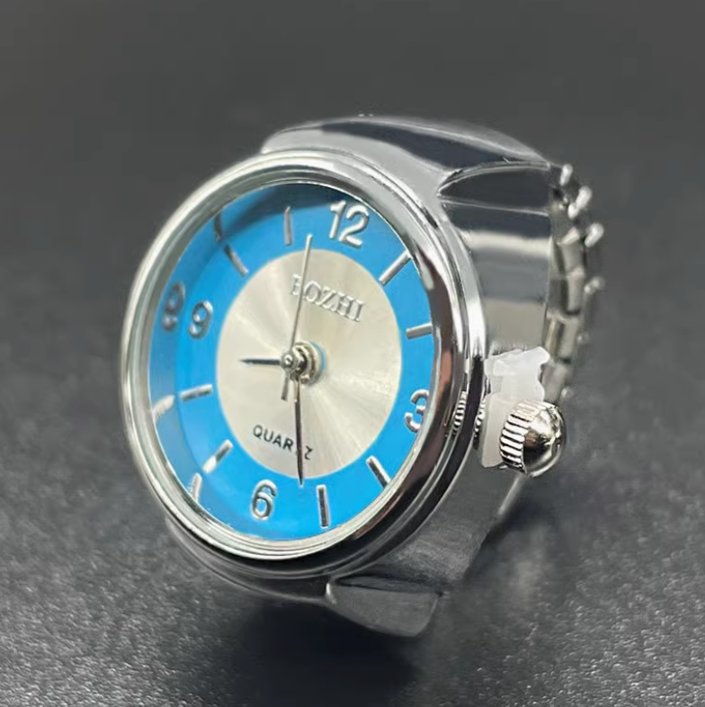 Retro Ring watch- Sliver circle with colour