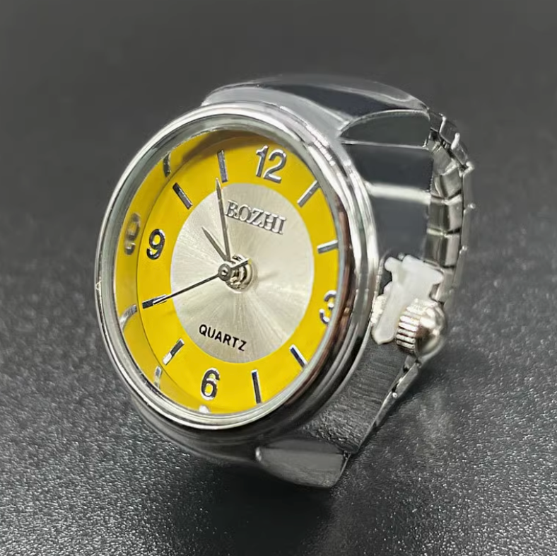 Retro Ring watch- Sliver circle with colour
