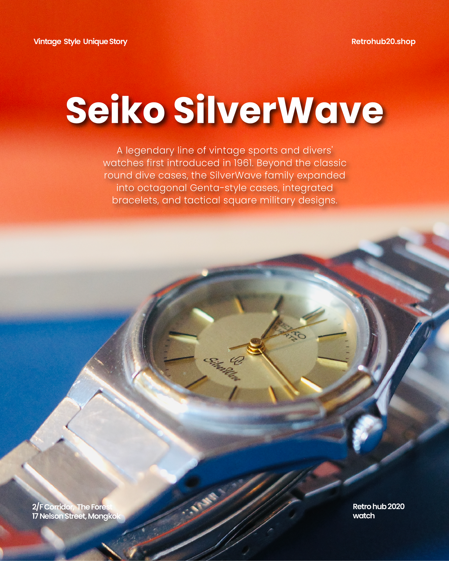 1988 Seiko SilverWave Cartier octagon-style quartz watch