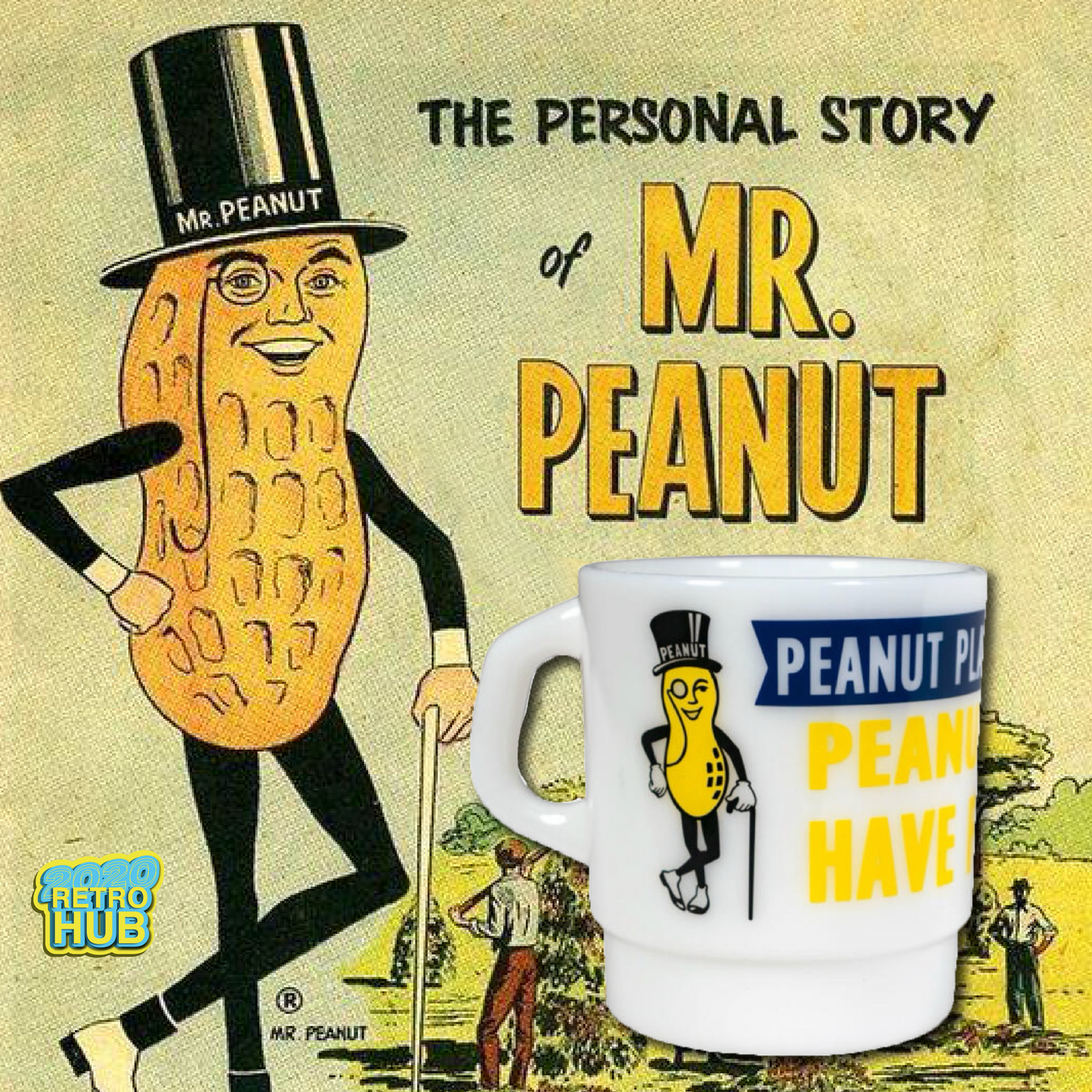 平替 Fire king|復古廣告 Mr Peanut 廣告牛奶杯 Stacking Mug