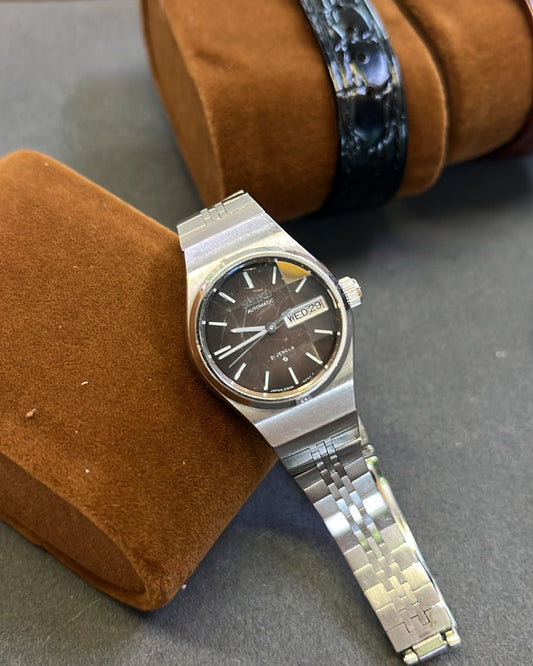 Vintage Seiko automatic brown Dial cut glass 17 Jewels Cut Glass 2206-0320
