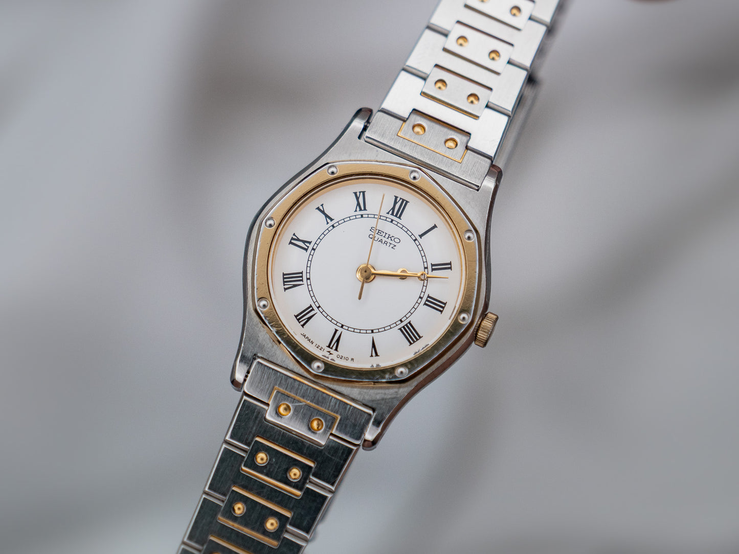 Seiko octagon catier like two tone quartz watch