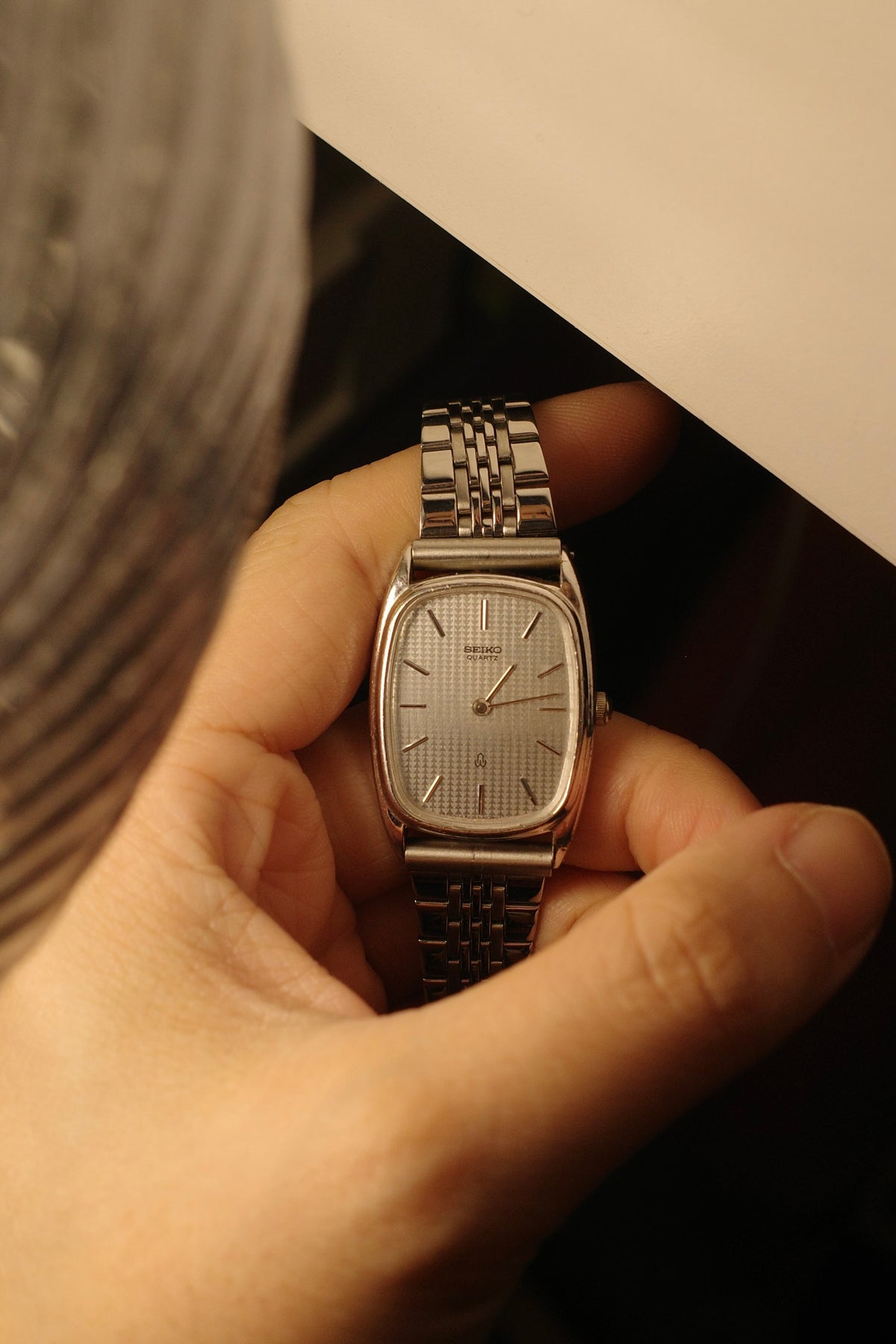 【PDP】1988 Seiko silver tone patterned ellipse shape quartz watch 4720-5100