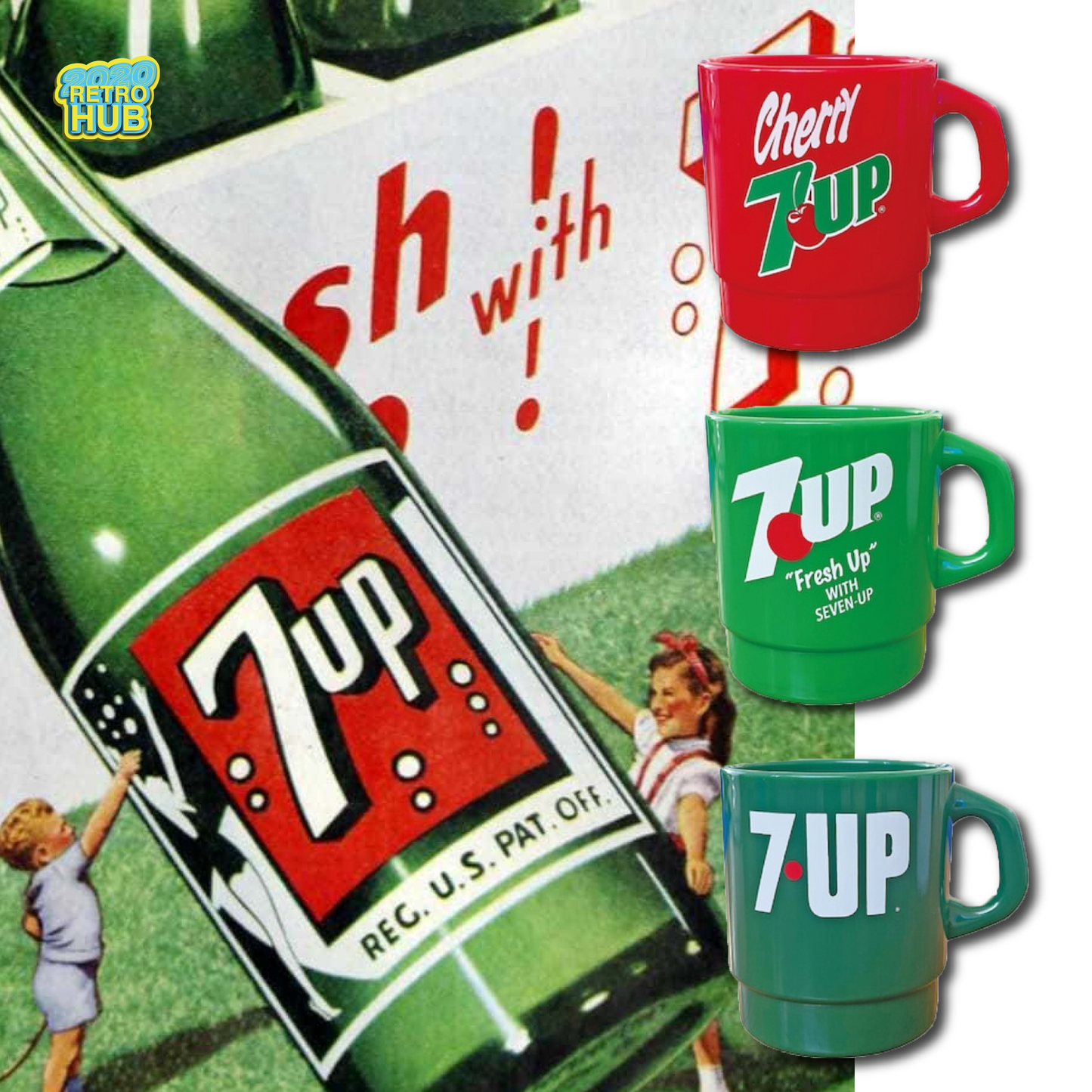 平替 Fire king｜復古廣告 7UP 廣告牛奶杯 Stacking Mug