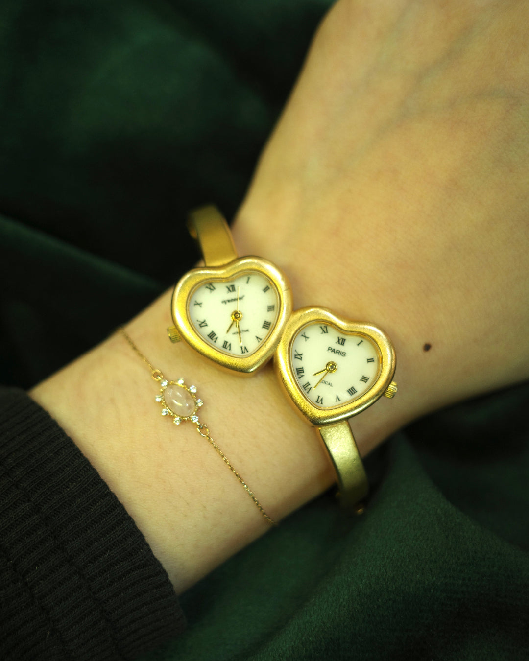 Double heart cuff watch