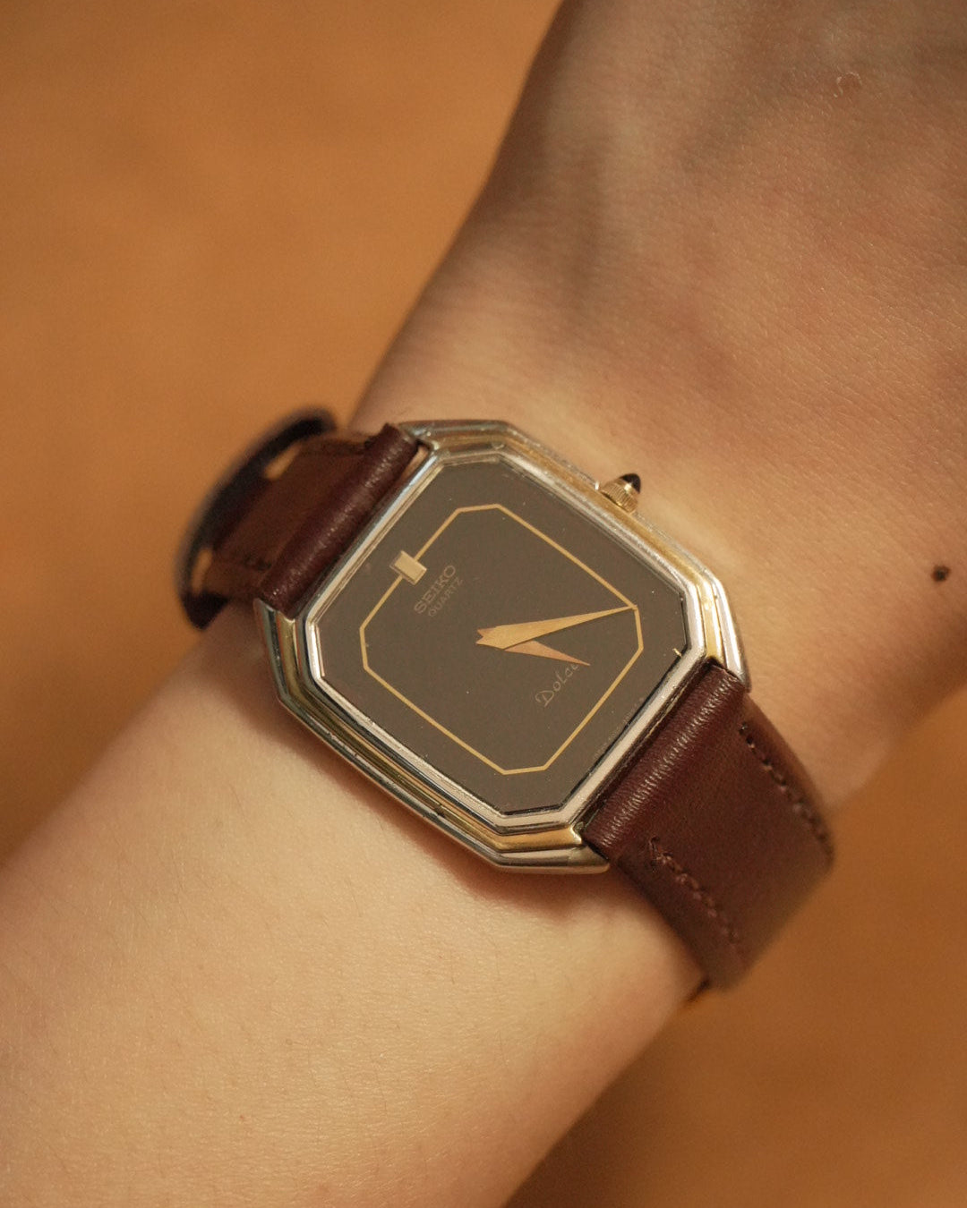 【 PDP 】1981 Seiko Dolce Black dial octagon two tone quartz watch 6020-5930