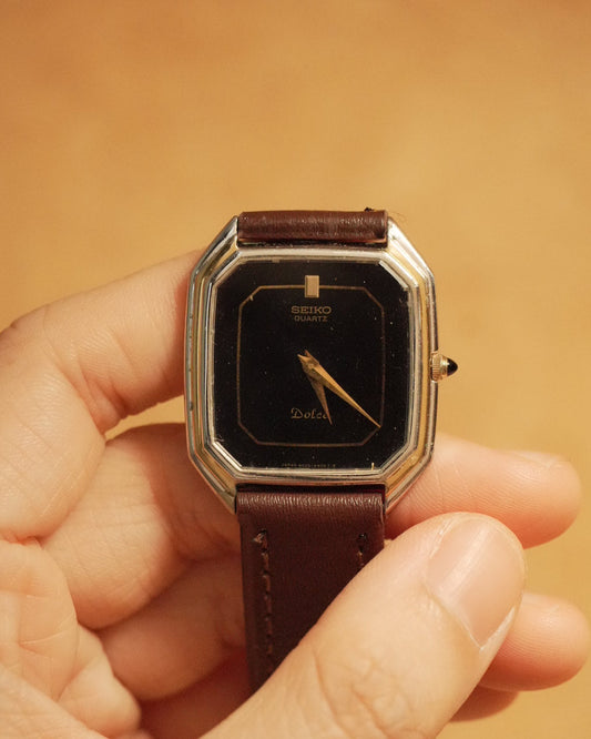 【 PDP 】1981 Seiko Dolce Black dial octagon two tone quartz watch 6020-5930