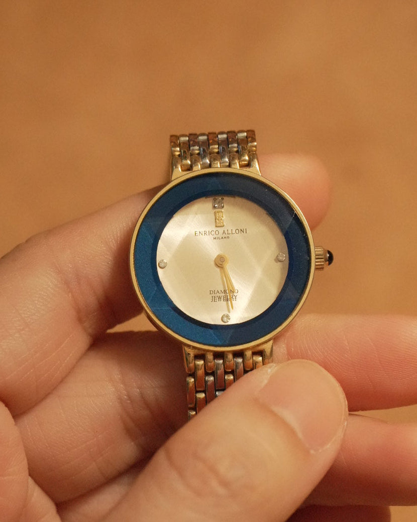1990 enrico alloni diamond cut glass quartz watch