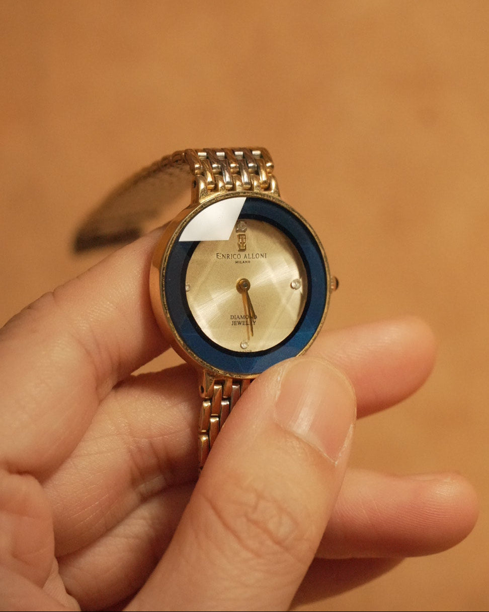 1990 enrico alloni diamond cut glass quartz watch