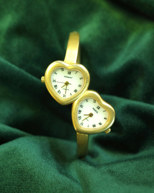 Double heart cuff watch