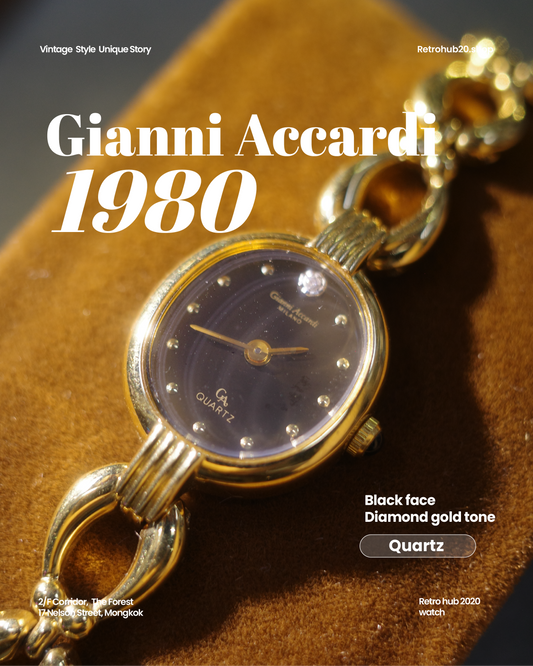 Gianni Accardi black face diamond gold tone bracelet watch