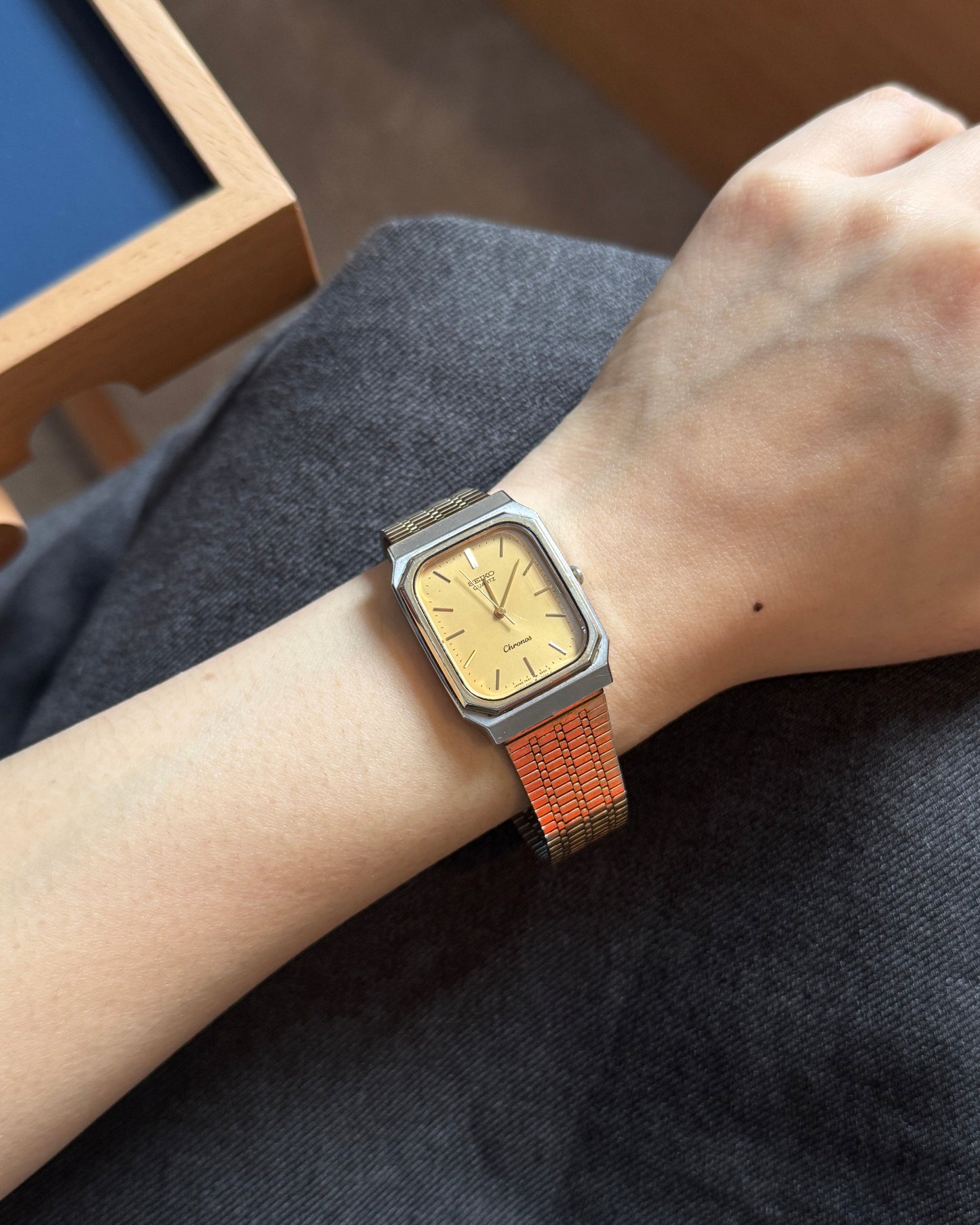 1985 Seiko Chronos thin rectangle quartz watch 7431-5400