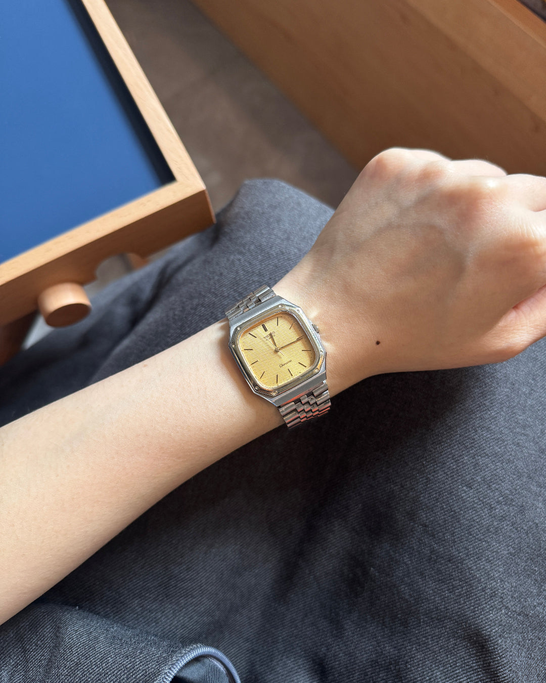1986 Vintage Seiko Chronos square two tone Watch 7731-5130