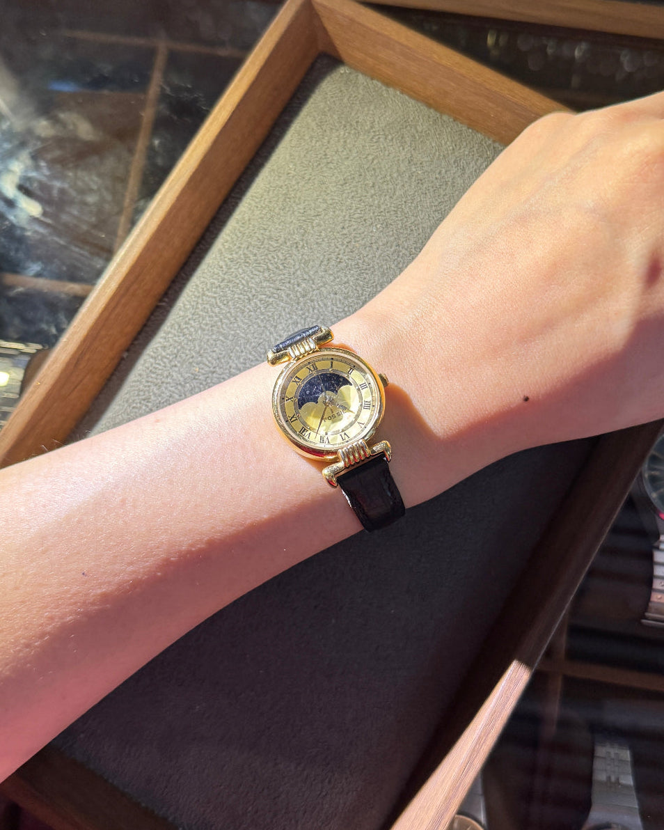 Fossil Diamond cut Prism Glass sunmoon phase quartz watch