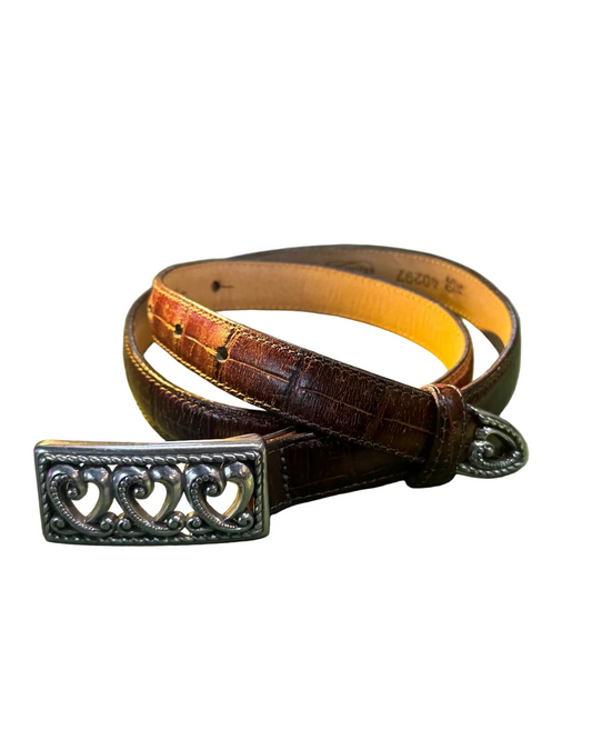 Brighton dark brown leather belt with 3 heart buckle