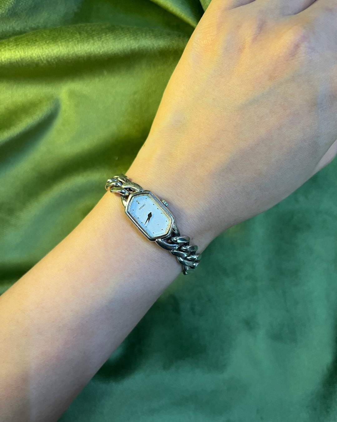 Vintage Seiko Cuban Chain silver hexagon watch