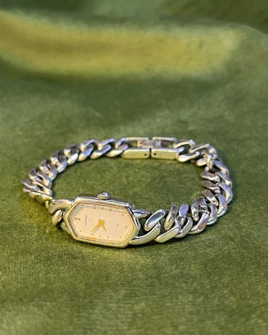 Vintage Seiko Cuban Chain silver hexagon watch