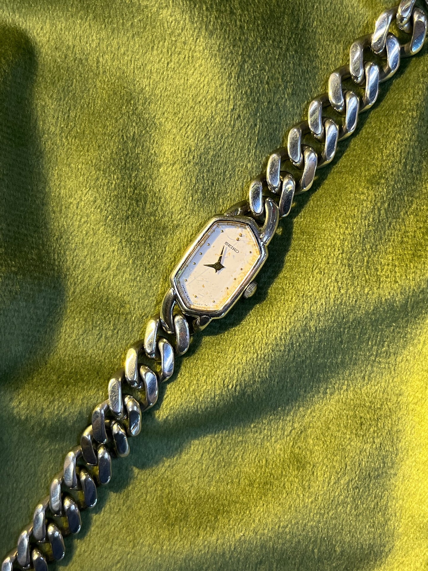 Vintage Seiko Cuban Chain silver hexagon watch
