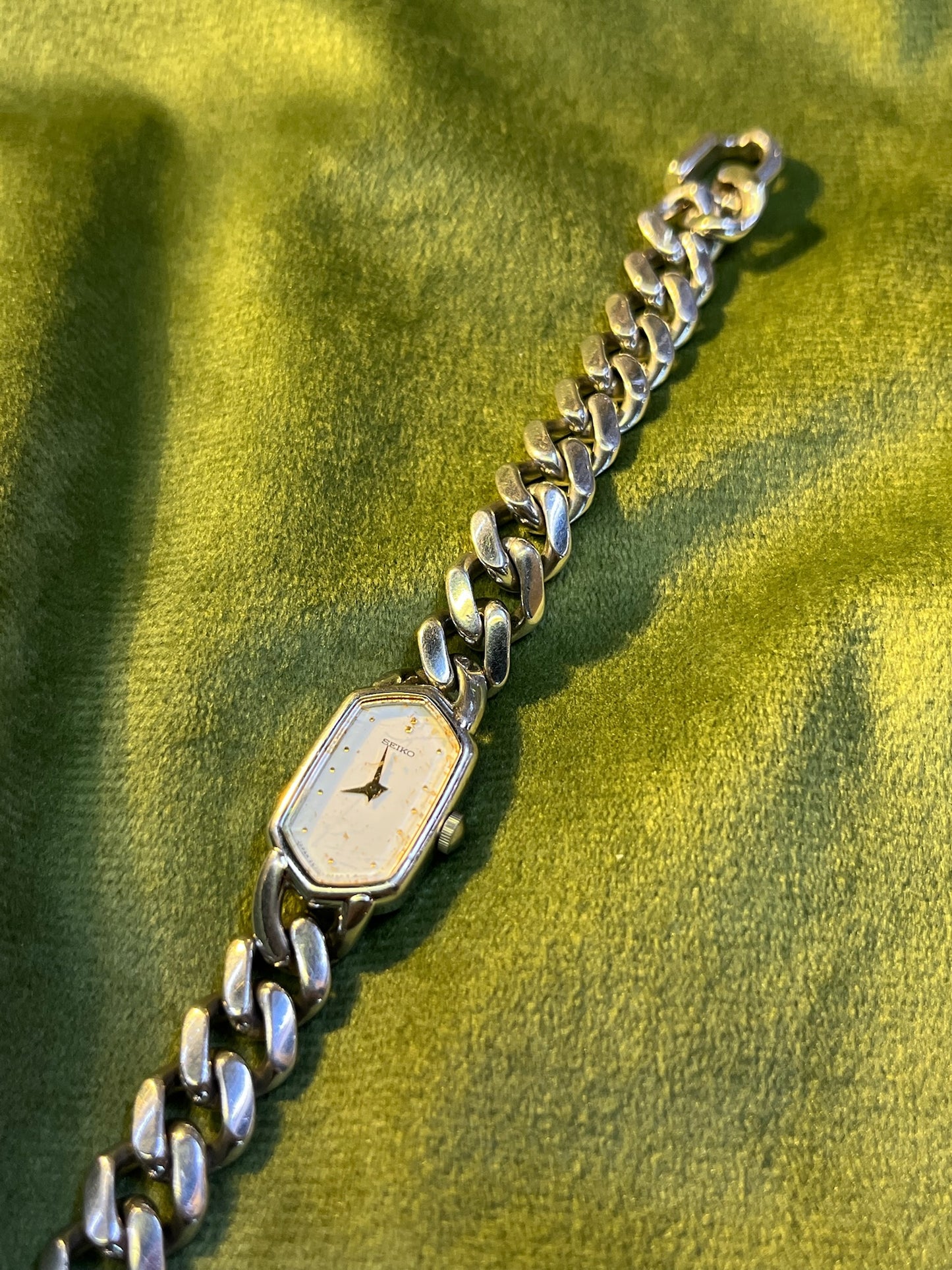 Vintage Seiko Cuban Chain silver hexagon watch