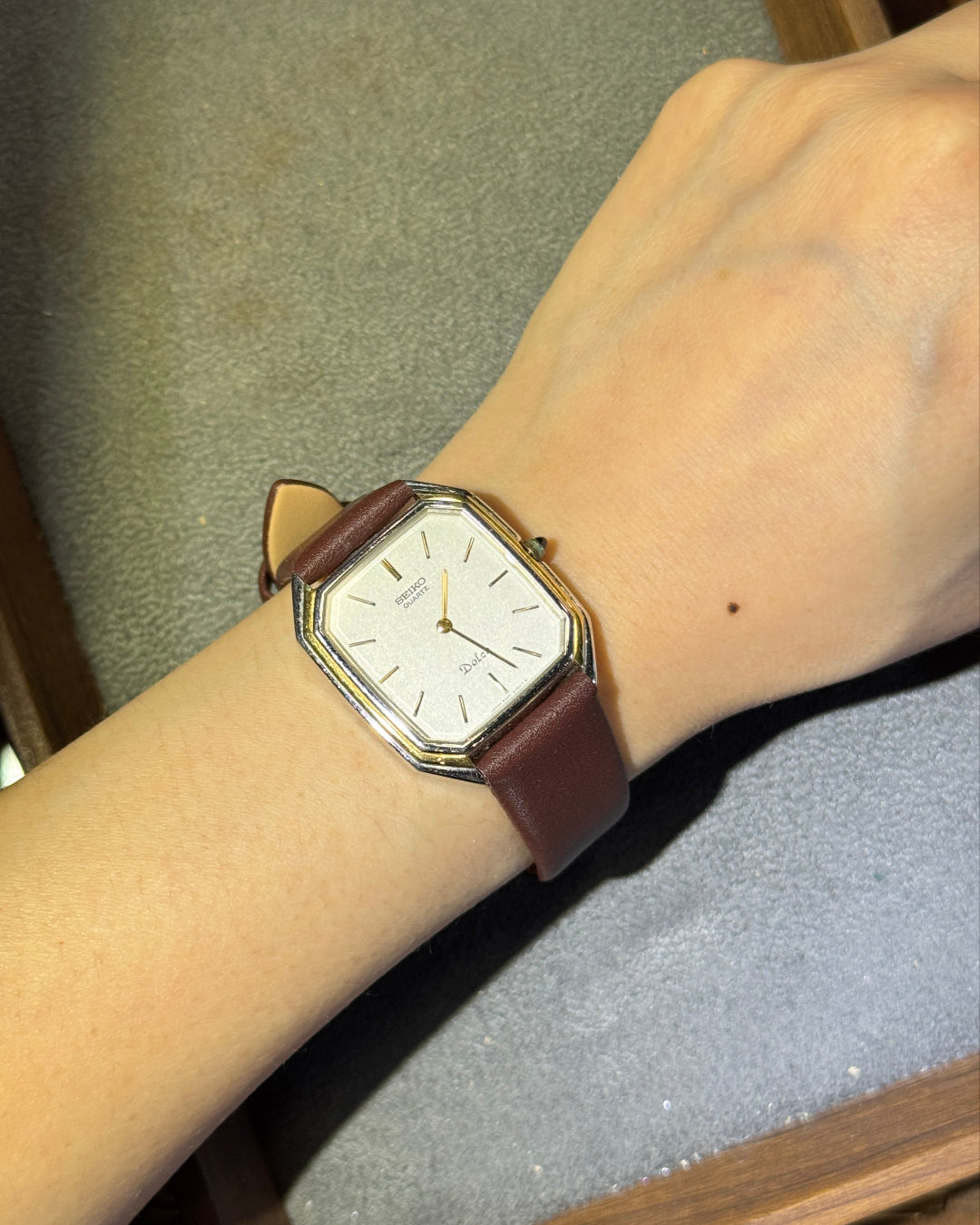 【 PDP】1986 Seiko dolce two tone octagon white dial quartz watch 6020-5930