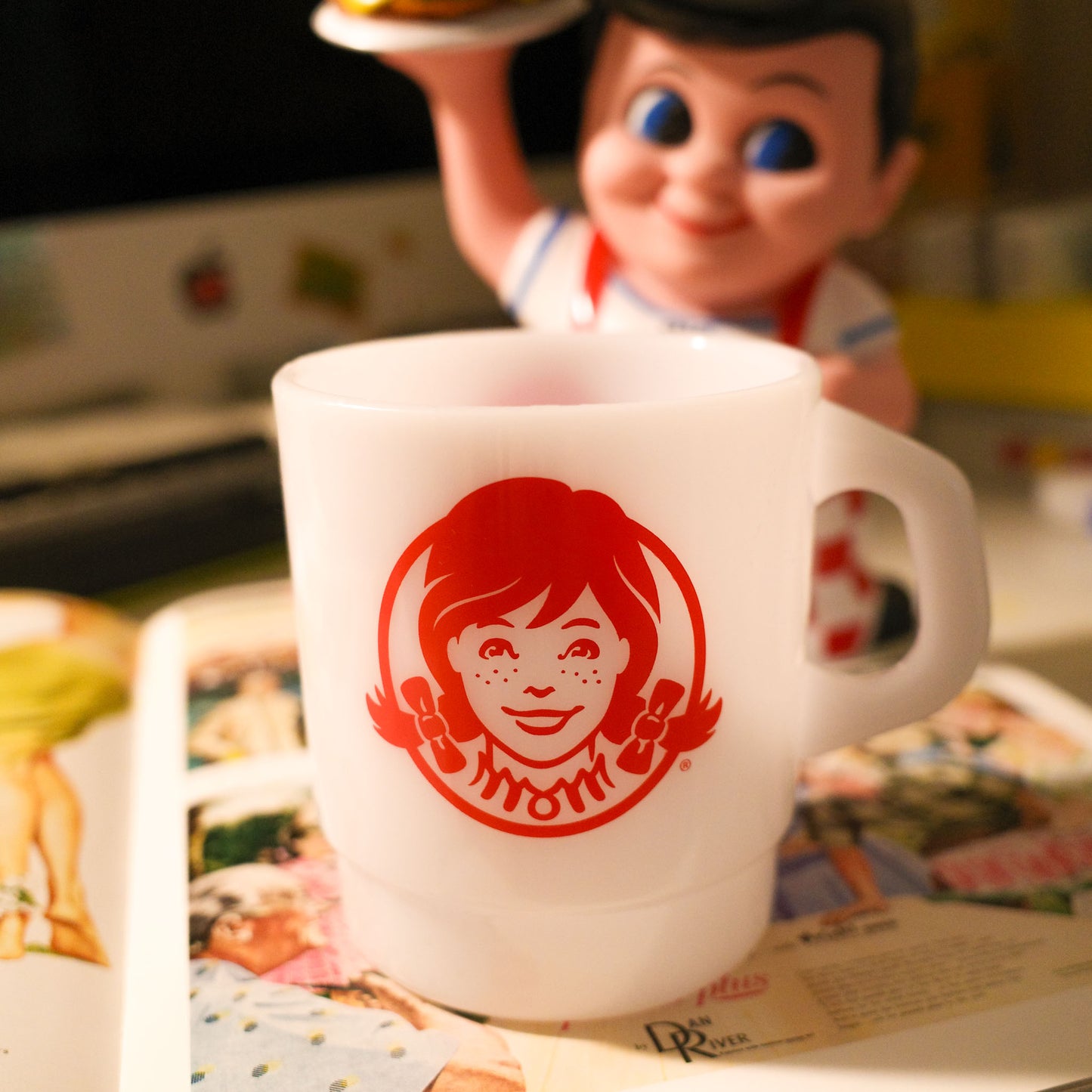 平替 Fire king ｜復古廣告 Wendy's 廣告牛奶杯 Stacking Mug