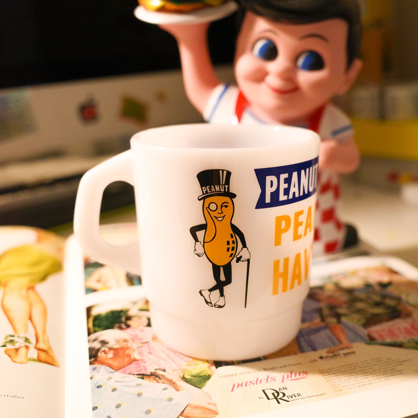 平替 Fire king｜復古廣告  Mr Peanut 廣告牛奶杯 Stacking Mug