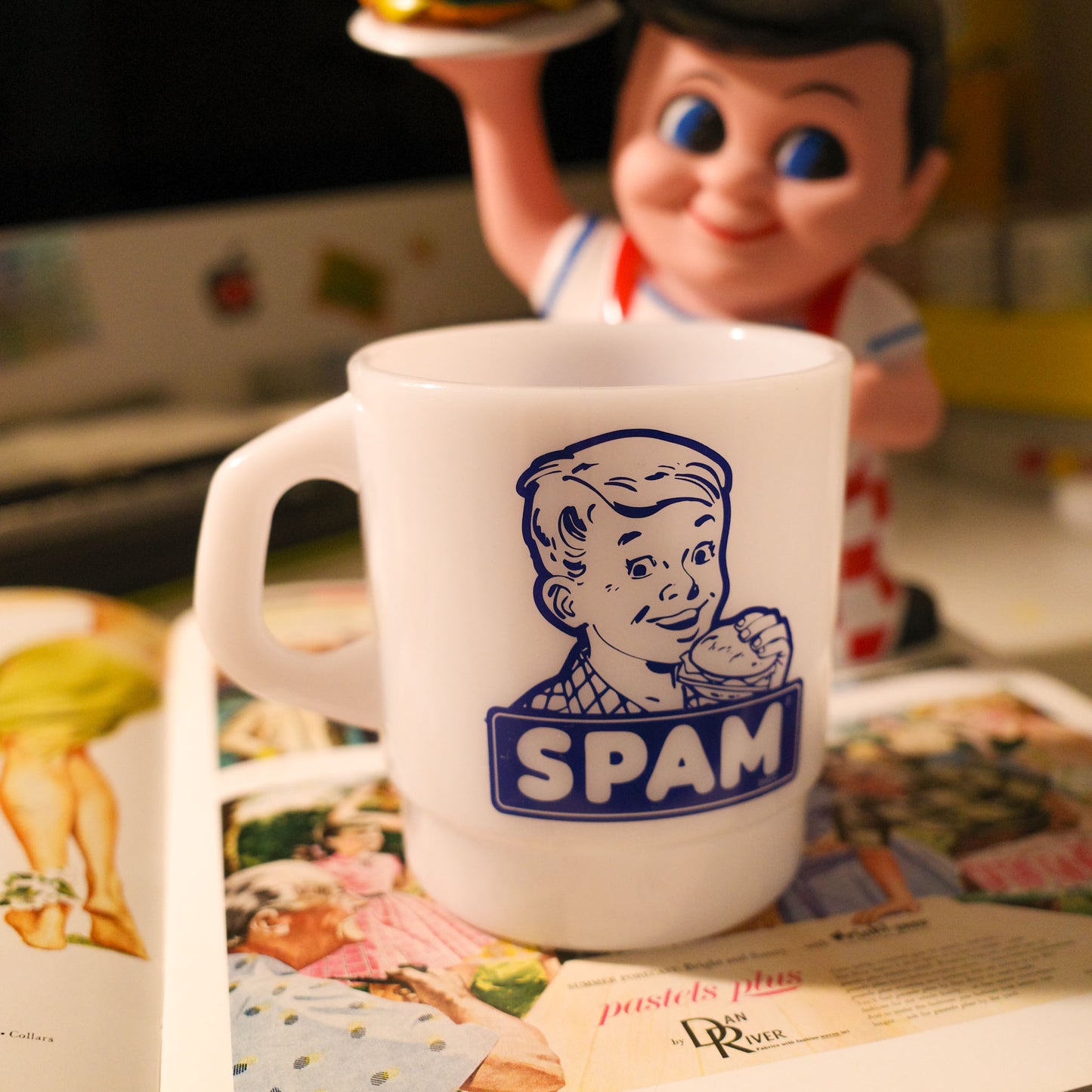 平替 Fire king｜復古廣告 Spam 午餐肉男仔 廣告牛奶杯 Stacking Mug