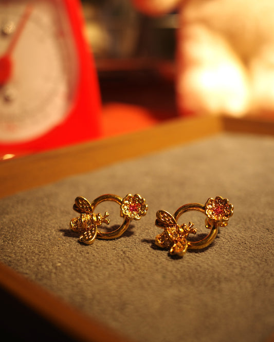 AVON Bee Earrings with pink flower stone