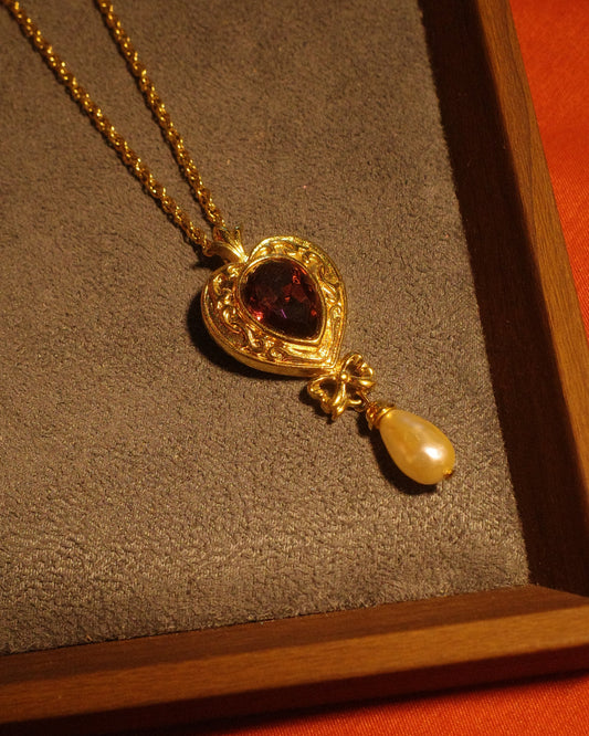 AVON Purple Heart Crystal Pendant Necklace