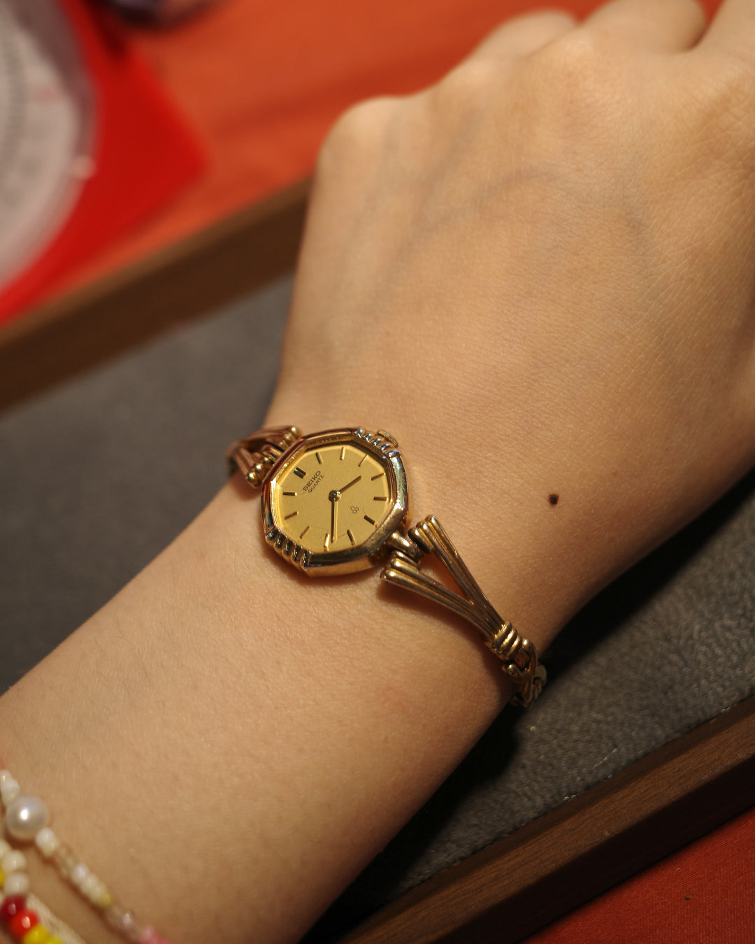 1990's Rare Gold-Plate Seiko Quartz Watch with Octagon Dial
