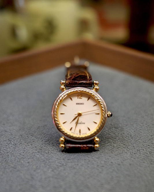 Vintage Seiko Exceline gold-tone round Dial Quartz Watch, Wheat Ear Pattern