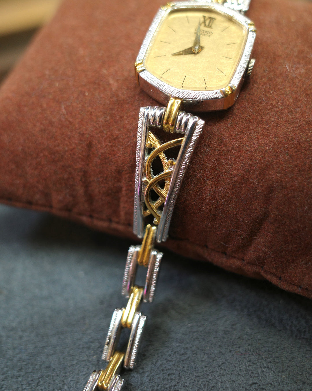 Vintage Seiko Two-tone hexagon Dial Quartz Watch, Hollow Design