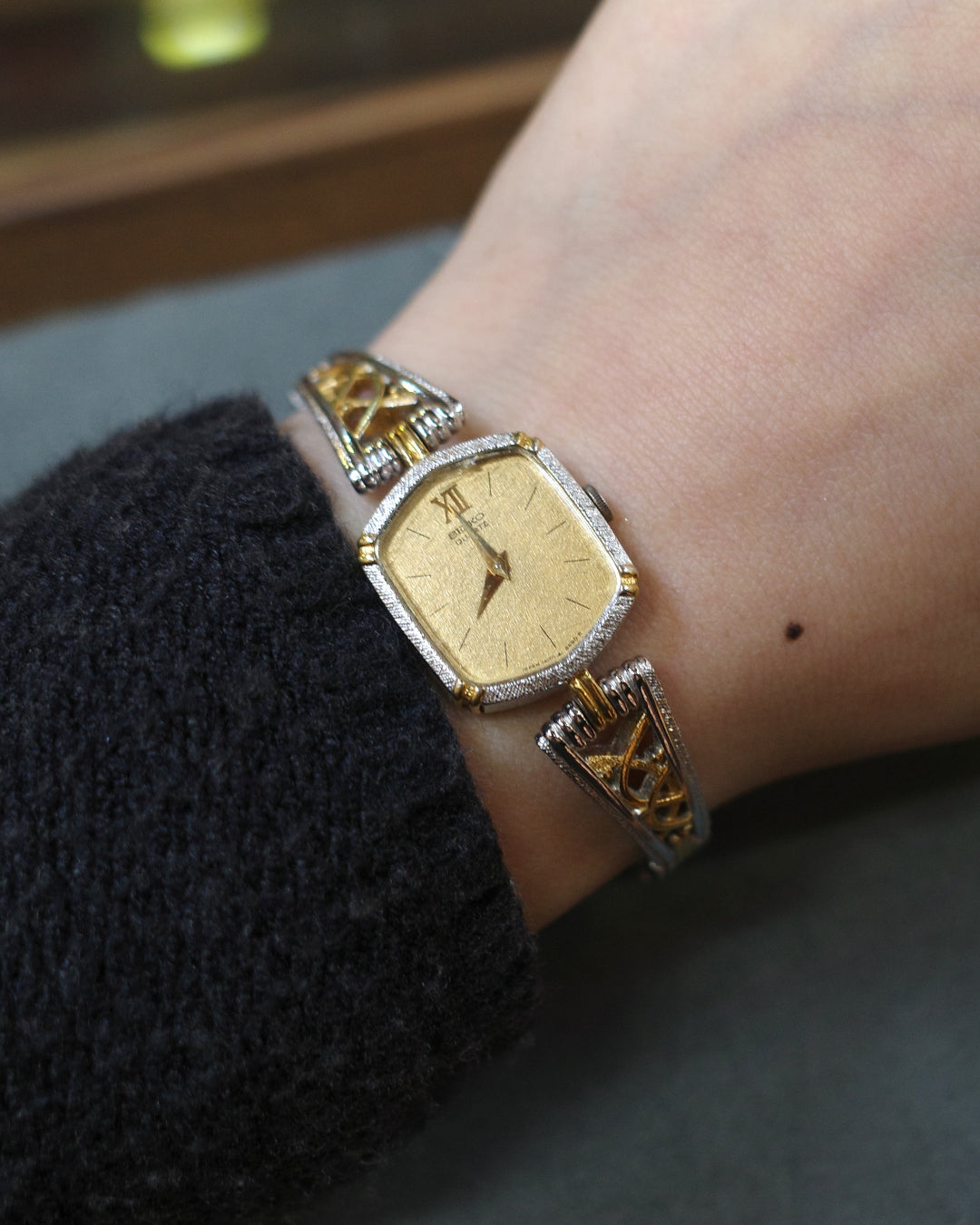 Vintage Seiko Two-tone hexagon Dial Quartz Watch, Hollow Design