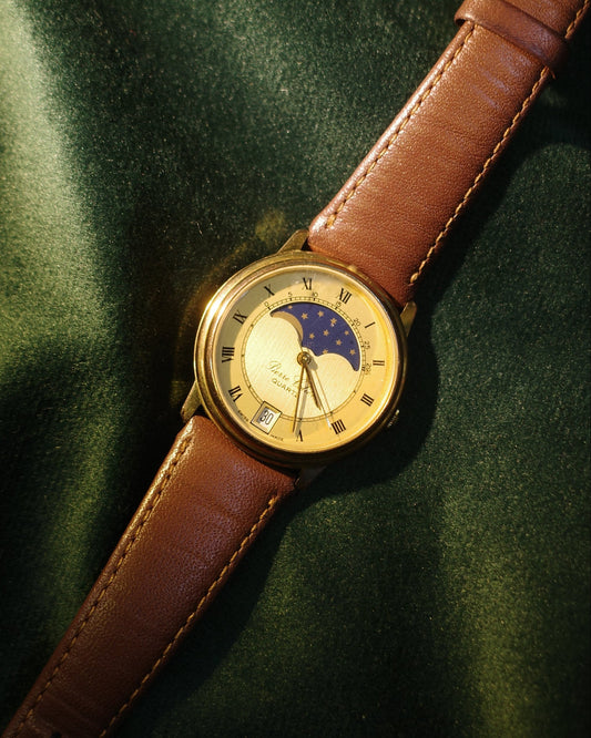 Vintage Pierre Colier sunmoonphase gold tone watch swiss made Roman numerals