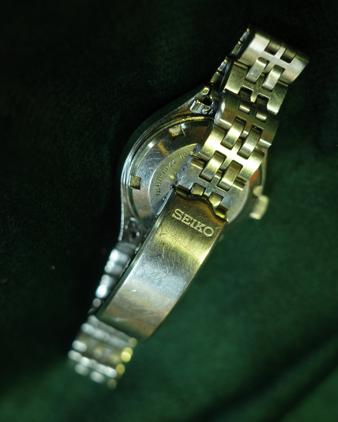 Vintage Seiko 5 Automatic 5-sided Cut Glass Ladies Day-Date green face