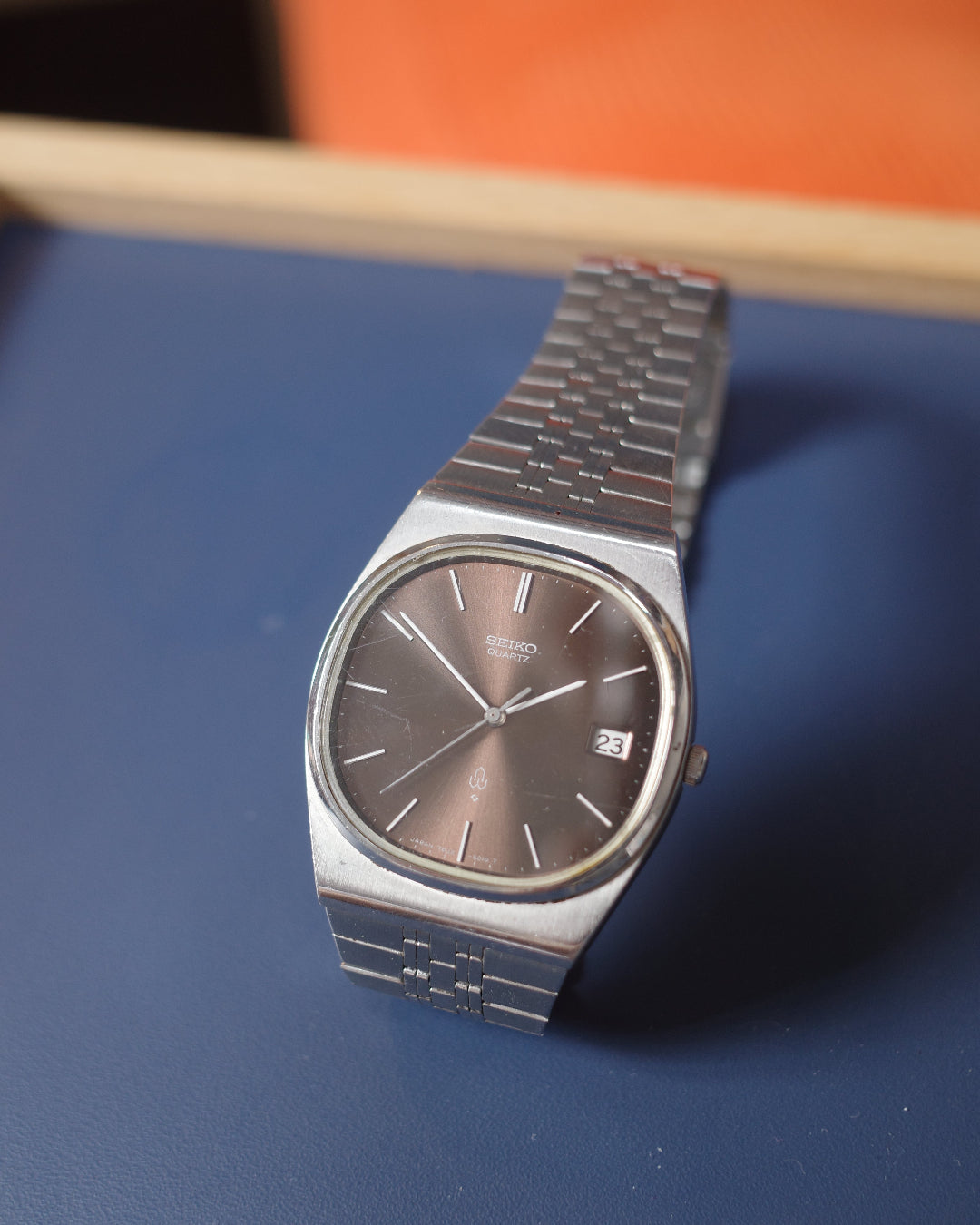 1988 Vintage Seiko Oval Chocolate Dial 7832-5010 TV Case Dark Brown