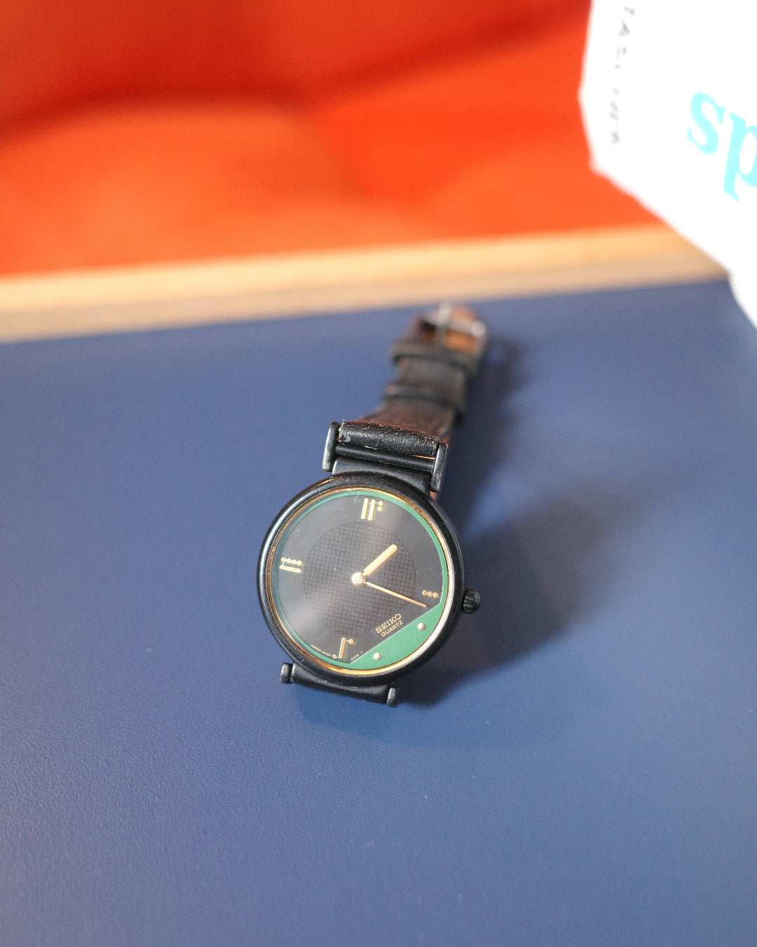 Vintage Seiko 1985 Rivoli 5P30-6A00 Deep green quartz watch bauhaus design